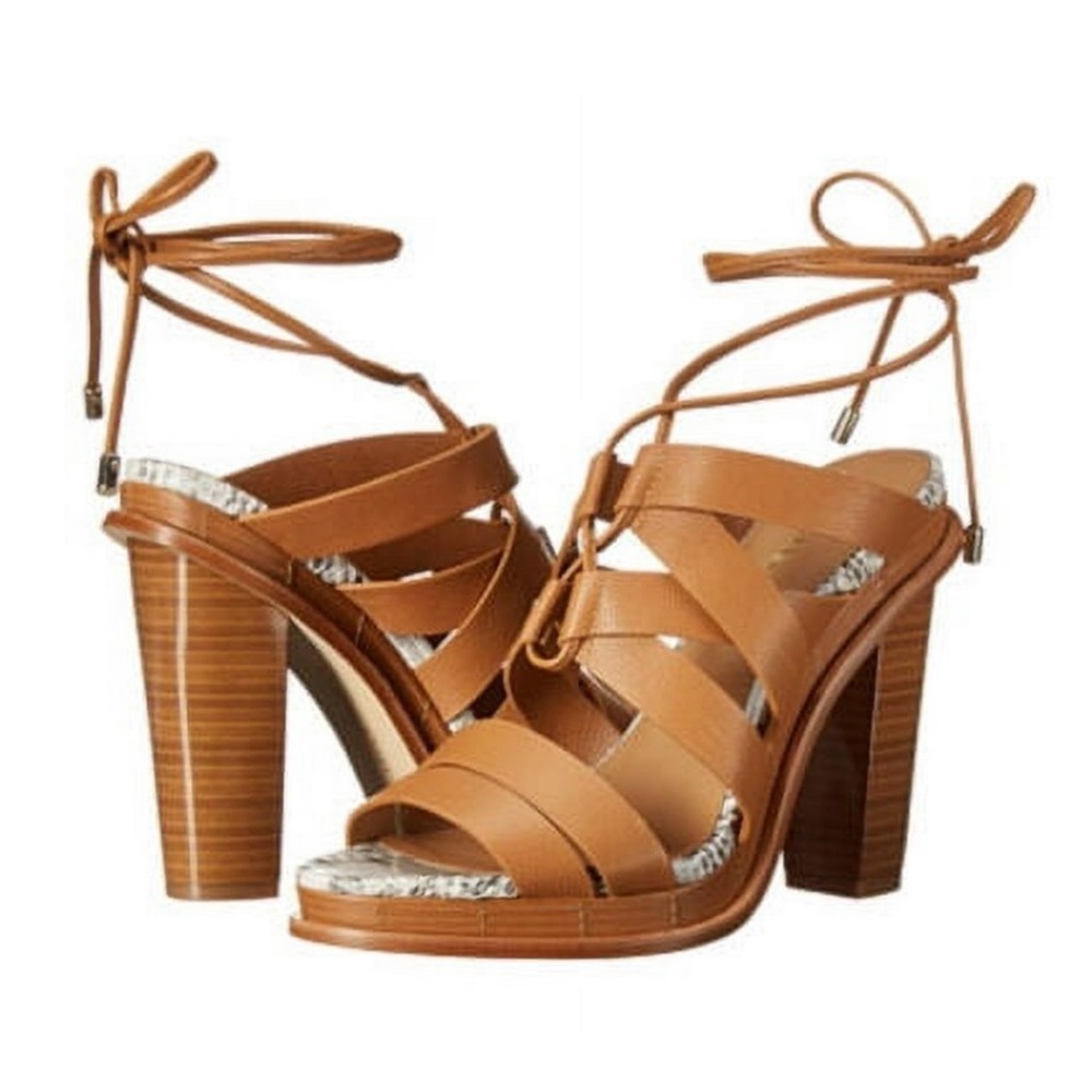 Calvin Klein Panelope Toscana Almond Tan Leather Strappy Sandals Women’s 8.5 NEW - Picture 1 of 9